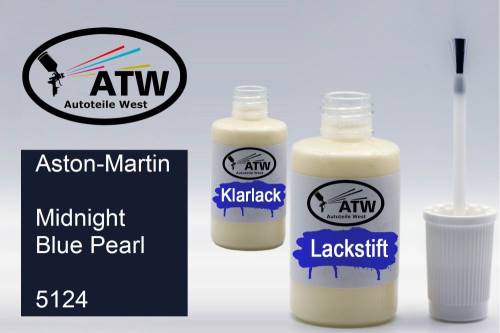 Aston-Martin, Midnight Blue Pearl, 5124: 20ml Lackstift + 20ml Klarlack - Set, von ATW Autoteile West.